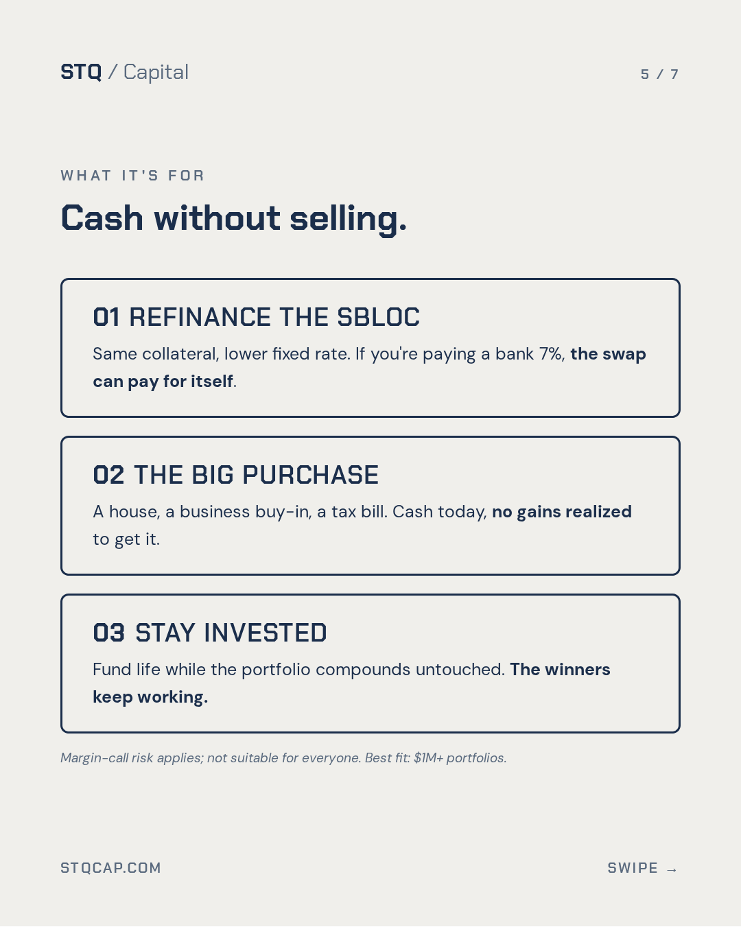 What it is for: cash without selling